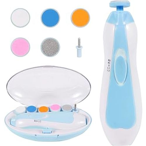 Baby Nail Trimmer Electric, Low Noise Newborn Safe Nail Clipper Kit with Light and Replaceable 6 Grinding Heads, Hand-Holding Care Polish and Trim for Infant Toddler Adults Toes Fingernails, Blue