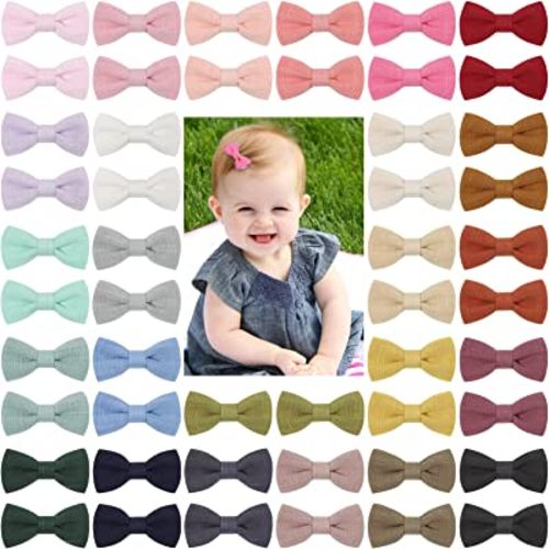 50PCS Baby Hair Clips 2 Inches Baby Bows Fully Lined Toddler Girls Tiny Hair Bow Clips for Infants Toddlers - Hair Clips for Girls Perfect Gifts
