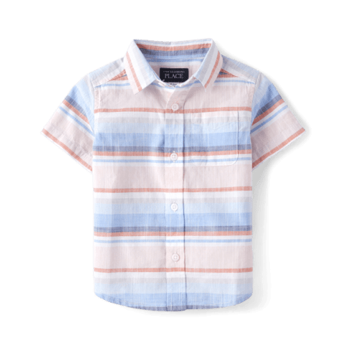 Baby And Toddler Boys Easter Egg Poplin Button Up Shirt - Coral