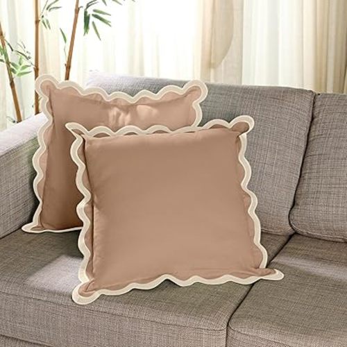 Folkulture Throw Pillow Covers 18x18, Scallop Pillow Cover Set of 2 Decorative Throw Pillows for Couch, Cute Outdoor Pillows or Couch Pillow Covers Standard Size, Brown Pillows for Living Room