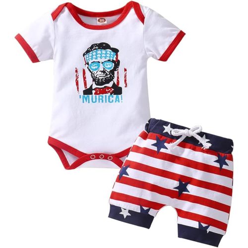 Ritatte Baby Boy 4th of July Romper Bodysuit Infant Sleeveless One Piece Jumpsuit Summer US Flag Independence Day Outfits - Red-stars - 0-6Months