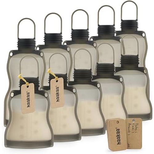 haakaa Reusable Silicone Breastmilk Storage Bag Set | 9oz&4.5oz,10pk | Baby Food Freezer Bag| Breastfeeding Milk Storing Pouch| Breast Pump Bag -100% Silicone & Leak-Proof