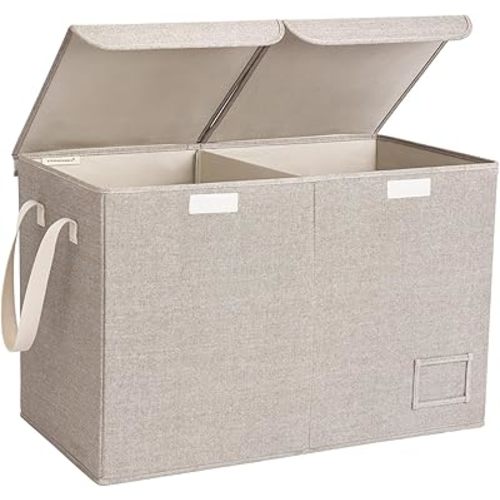 StorageWorks Toy Bin with Flip-Top Lids, Large Chest Storage for Living Room, Nursery Room, Playroom, Organizer for Kids, Brown and Beige
