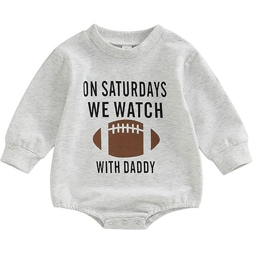 Muasaaluxi Newborn Baby Girl Boy Clothes On Sundays We Watch Football with Daddy/Mommy Sweatshirt Romper Bodysuit Fall Outfit