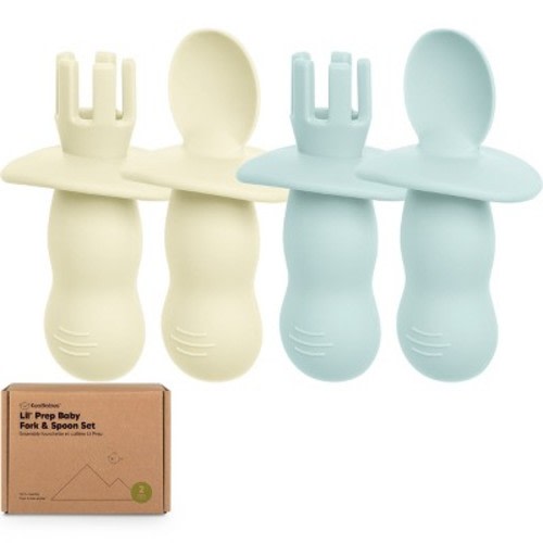 4-Pack Prep Baby Spoons & Forks Set, Self Feeding Baby Utensils 6-18 Months, Silicone BLW Baby Feeding Set, BPA-Free