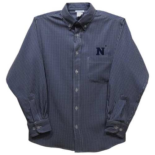 Infant Vive La Fete Navy Navy Midshipmen Gingham Button-Down Long Sleeve Shirt