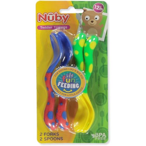 Nuby Fun Feeding Spoons & Forks 2-Pack - yellow/green, one size
