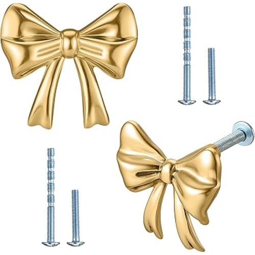 Hotop 15 Pack Cabinet Knob Kitchen Cabinet Knob with 2 Kinds Screws for Hardware Dresser Drawer Aluminum Alloy Oxidation Wire Drawing Handle (Bow)