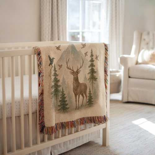 Personalized Woodland Baby Blanket: Woven Deer Blanket, Hunting Nursery Decor