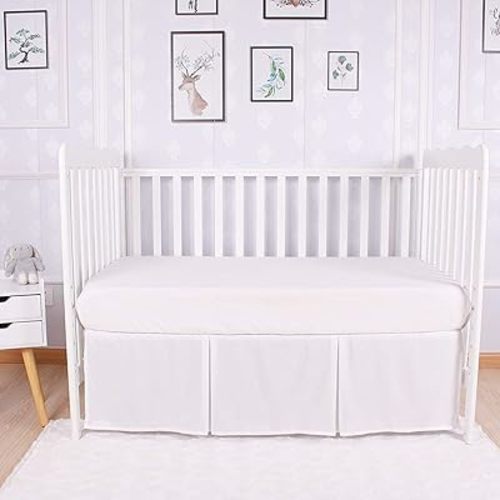 Box Pleated Crib Bed Skirt Premium 100% Cotton 800 Thread Count Nursery Crib Toddler Bedding Crib Bedskirt for Baby Boys or Baby Girls, (28" x 52") + 16" Drop Lenght - White Solid