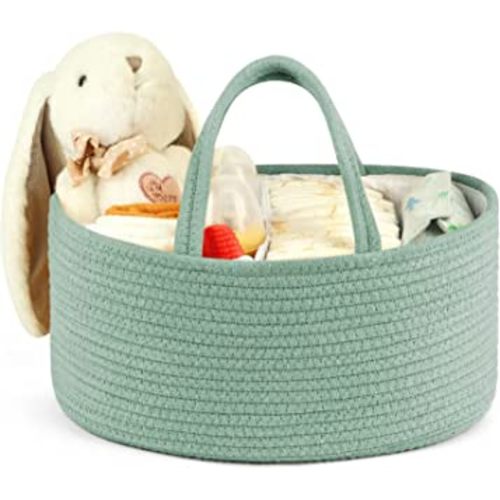 Maliton Diaper Caddy Organizer for Baby, Portable Diaper Storage Organizer for Changing Table and Car, Cotton Rope Nursery Storage Bin Basket for Baby Shower, Newborn Essentials Must Haves - Green