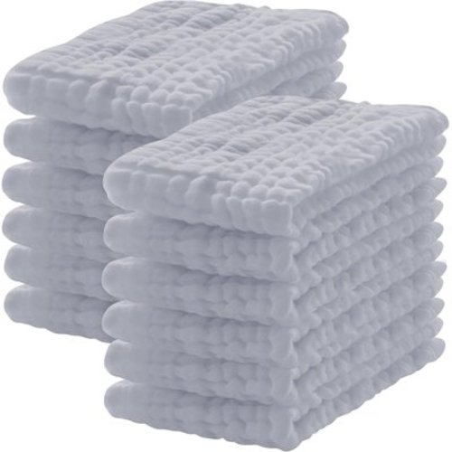 12 Pack Muslin Burp Cloths 100% Cotton Muslin Cloths Large 20''x10'' Extra Soft and Absorbent Baby Burping Cloth - White