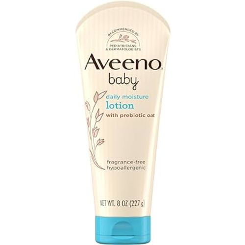 Aveeno Baby Daily Moisture Body Lotion for Sensitive Skin, Hypoallergenic Moisturizing Baby Lotion with Nourishing Oatmeal to Deeply Moisturize Baby's Skin, Fragrance-Free, 8 fl. oz