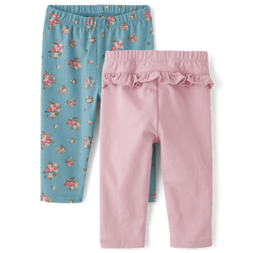 Baby Girls Floral Ruffle Leggings 2-Pack - Blue
