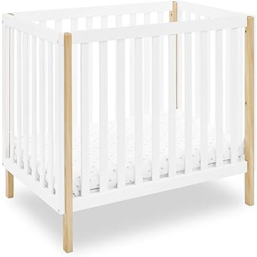 Delta Children Gio Mini Crib with 2.75" Mattress Included, Bianca White/Natural