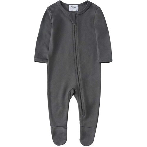 O2Baby Baby Boys Girls Organic Cotton Zip-Front Sleeper Pajamas, Footed Sleep 'n Play - Gray - 3-6 Months