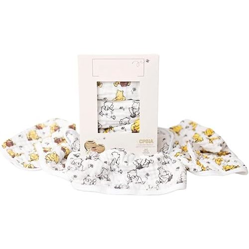 Sugar Lily's-Classic Pooh Muslin Cotton Burp Cloth Set. 1 of Each- Full Color-Classic Pooh Design, Full Color-Classic Pooh w/Soccer Ball Motifs, Black & White Classic Pooh Design w/Soccer Ball Motif.
