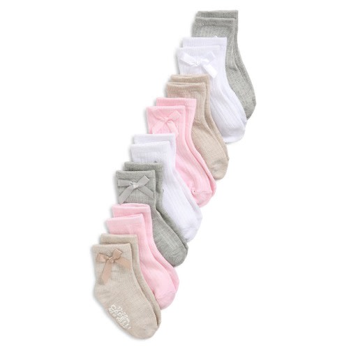 Assorted 8-Pack Rib Grippy Crew Socks with Bows, 12-24M