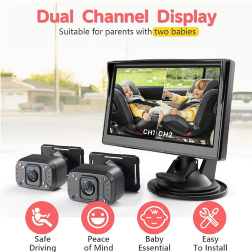 Itomoro Baby Car Camera, Dual Channel 5 inch Display with 2 IR Night Vision Camera, Easily Install Baby Car Mirror 1080P Clear Car Baby Camera for Rear Facing Seat Backseat ACZ403