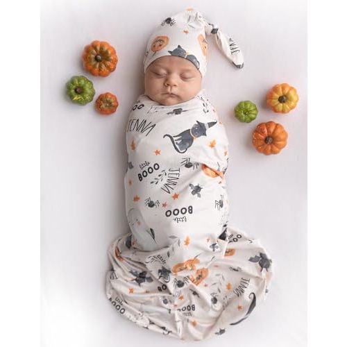 Giggle Angel Baby Halloween Receiving Blanket Swaddle Blanket Infant Headband Beanie Set (Halloween Beige)