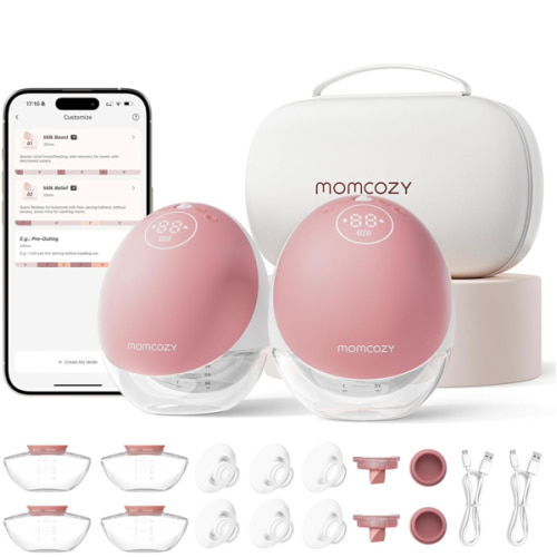 Momcozy Breast Pump Hands Free Upgraded Mobile Flow | M9, App Discreet Control with Personalized Multi-Modes & 15 Levels, Wearable Breast Pump 24mm, 2 Pack Cozy Red