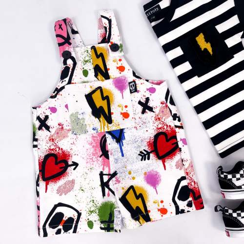ROCK 'N' ROLL GRAFFITI SHORT DUNGAREES