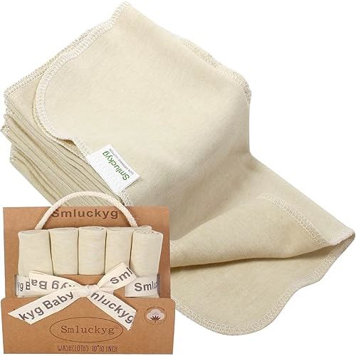 10 Pack Organic Baby Washcloths - 100% Organic Cotton Reusable Baby Wipes for Delicate Skin, Ultra Soft and Gentle Kids Face Wipes, Perfect for Newborn Kids Girls and Boys (Green)