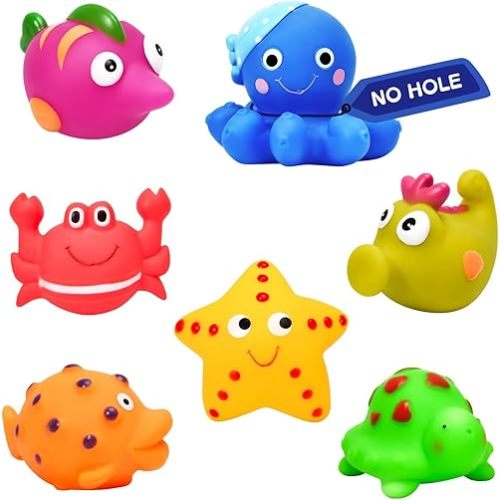 Mold Free Baby Bath Toys - 7 Pcs No Hole Ocean Animals Bathtub Toys for Toddlers 1-3/Infants 6-12-18 Months,Water Table Toys Shower Toys Pool Toys for 1 2 3 4 Year Old Boys Girls Kids