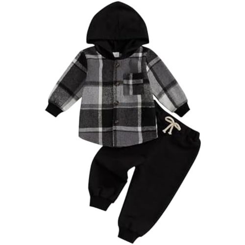 Toddler Boy Outfits Baby Flannel Hoodie Plaid Sweatshirt Sweatpants Baby Boy Fall Winter Festival Clothes
