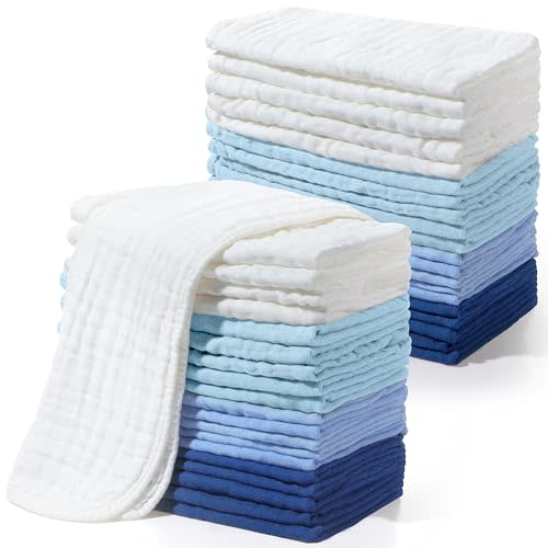 Buryeah 20 Pcs Burp Cloths Large 20" x 10" 100% Cotton Hand Washcloths 6 Layers Extra Absorbent and Soft (Cool Colors)