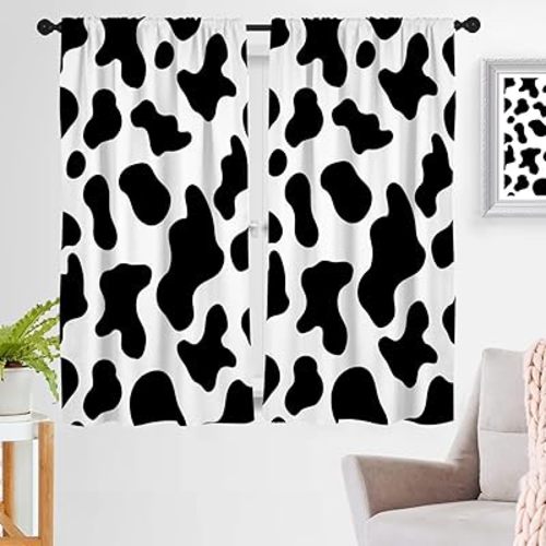 zokyer Cow Print Window Curtain Black White Western Country Farmhouse Kids Nursery Teen Girl Rustic Abstract Cute Animal 42" W x 63" L Curtains Set for Bedroom Living Room 2 Panels Rod Pocket Drapes