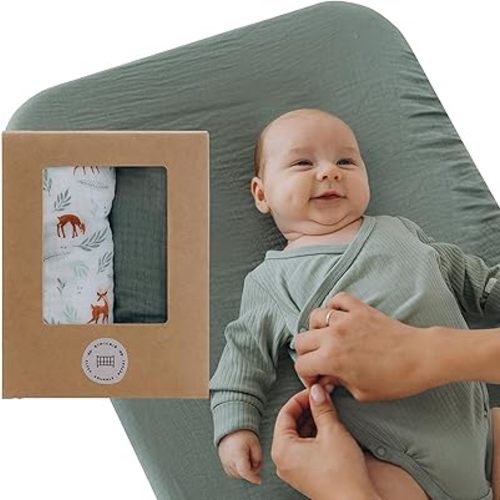 Muslin Changing Pad Cover 2-Pack - Soft Baby Diaper Changing Pad Covers - Woodland and Sage Green Changing Table Pad Cover for Baby Boy and Girl - Fitted and Stretchy to Fit Most Pads