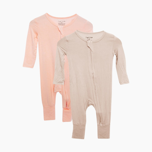 Snuggle Shield LUXE Bamboo Romper 2 Pack - Tan Sand/Pink, 6-12 M