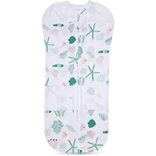 Elstey Baby Swaddle Sleep Sacks 100% Cotton Swaddle with Breathable Mesh & 2-Way Zipper Unisex Swaddling Wrap for Baby Boy Girl (Starfish, 0-3 Months Newborn)