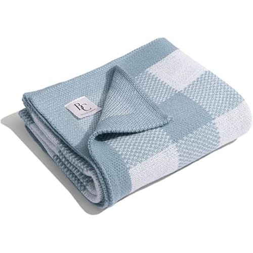 Bellis & Company - Baby Blanket Warm Cozy Gingham Print Minimalist Neutral Nursery Bedding for Boys, Girls, Crib, Stroller Blanket for Toddler (Blue)
