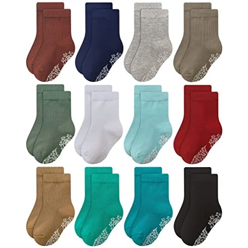 RATIVE Non Skid Anti Slip Crew Socks With Grips for Baby Infant Toddlers Kids Boys