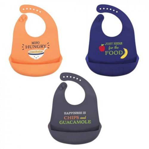 Hudson Baby Infant Boy Miso Hungry Silicone Baby Bibs, 3 Pieces