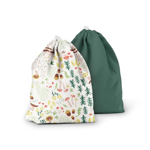 Esembly Ditty Bag Duo - Reusable Waterproof Wet Bags for Cloth Diapers, Swimsuits, Toiletries, and Snacks, Set of 2 - Fantastic Fungi and Forest