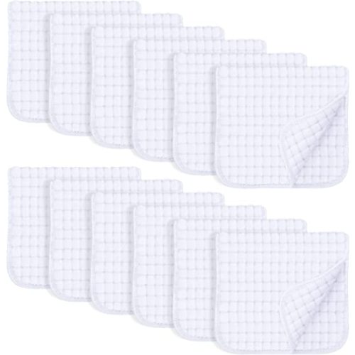 SWEET DOLPHIN 12 Pack Muslin Burp Cloths Large 100% Cotton Hand Washcloths for Baby - Baby Essentials Extra Absorbent and Soft Boys & Girls Milk Spit Up Rags for Newborn Registry - White, 20" X10" - 20x10 Inch (Pack of 12)
