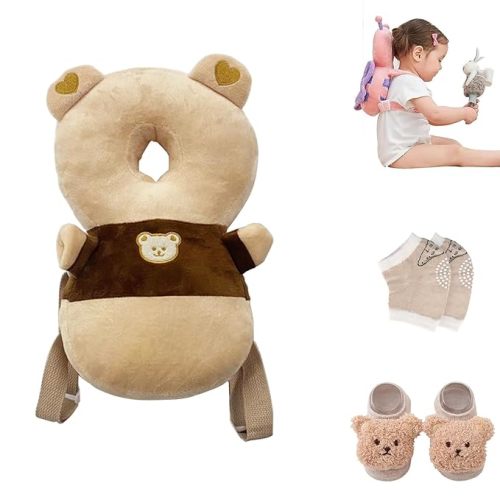 Baby Walker Head Protector Backpack Wear,Toddler Adjustable Baby Head Protection Backpack for Safety Baby Learning Walking Crawling (Brown Bear)
