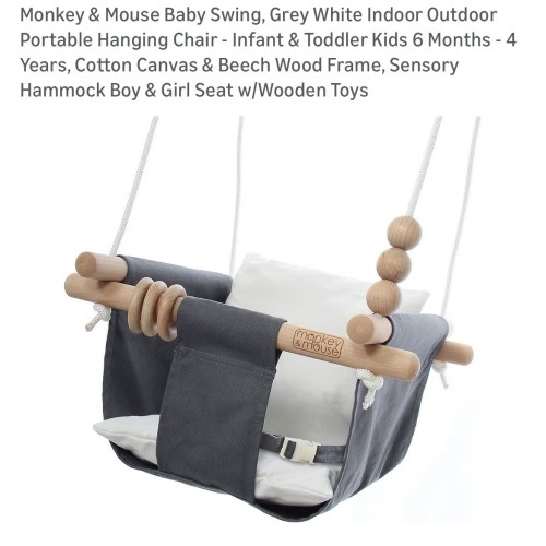 Baby Swing, Grey White Indoor Outdoor Portable Hanging Chair - Infant & Toddler
