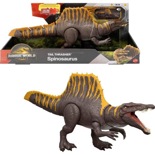 Jurassic World Rebirth Tail Thrasher Spinosaurus Action Figure, Dinosaur Toy with 2 Attack Moves