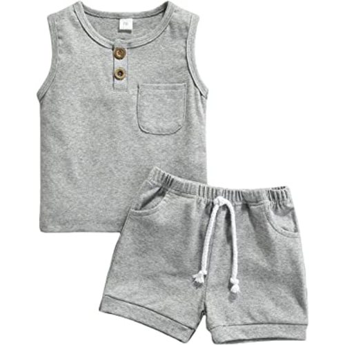 CIYCUIT 2Pcs Baby Boy Summer Clothes Infant Toddler Beach Outfits Sleeveless Tank Tops Shorts Set