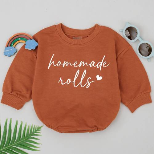 Homemade Rolls Romper, My Rolls Are Homemade, Retro Fall Romper, Autumn Kids Clothes, Thanksgiving Day Baby Bodysuit, Baby Shower Gift