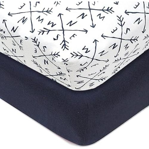 HonestBaby Classics Fitted Crib Sheets Set Standard Mattress, 100% Organic Cotton Baby Boys, Girls, Neutral, 2 Pack - Compass, One Size
