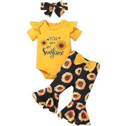 Newborn Baby Girl Clothes Mamas Girl Romper Top Floral Bell-Bottoms Pants+Headband Infant Cute Summer Outfits