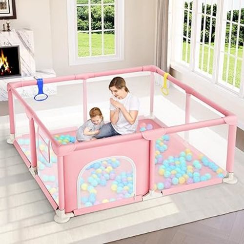 Dripex Baby Playpen, 50×50 Inch Small Playpen for Babies, Enhanced Safety Baby Play Yard for Indoor & Outdoor, Infant Play Pen with Soft Breathable Visible Mesh, Anti-Fall Design & Easy Setup, Pink