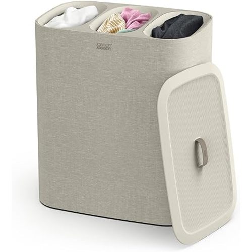 Joseph Joseph Tota - Trio 90-liter Laundry Hamper Separation Basket with lid, 3 Removable Washing Bags with Handles- Ecru