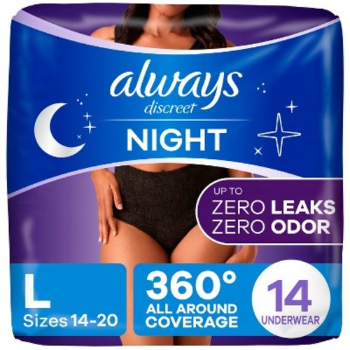 Always Discreet Night Black Women's Incontinence Underwear - Maximum - L - 14ct