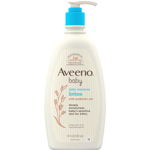 Aveeno Baby Daily Moisture Body Lotion for Sensitive Skin, Hypoallergenic Moisturizing Baby Lotion with Nourishing Oatmeal to Deeply Moisturize Baby's Skin, Fragrance-Free, 18 fl. oz